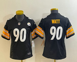 Women's Nike Pittsburgh Steelers #90 T. J. Watt Black 2023 F.U.S.E. Authentic Stitched NFL Jersey