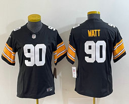 Women's Nike Pittsburgh Steelers #90 T. J. Watt Black Throwback 2023 F.U.S.E. Authentic Stitched NFL Jersey