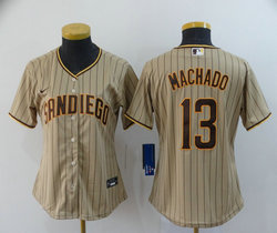 Women's Nike San Diego Padres #13 Manny Machado Brown stripe Game Authentic Stitched MLB Jersey