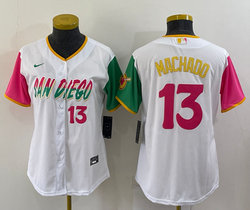 Women's Nike San Diego Padres #13 Manny Machado White 2022 City #13 in front Authentic Stitched MLB Jersey