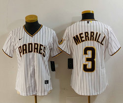 Women's Nike San Diego Padres #3 Jackson Merrill White Game Authentic Stitched MLB Jersey