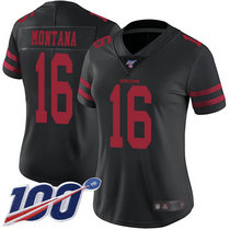 Women's Nike San Francisco 49ers #16 Joe Montana 100th Season Black Vapor Untouchable With Team Patch Authentic Stitched NFL Jersey