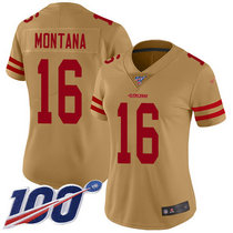 Women's Nike San Francisco 49ers #16 Joe Montana 100th Season Inverted Legend Vapor Untouchable Authentic Stitched NFL jersey