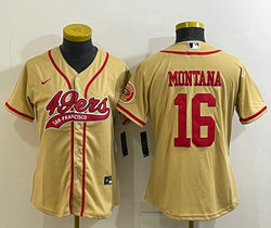 Women's Nike San Francisco 49ers #16 Joe Montana Yellow Joint Authentic Stitched NFL Jerseys