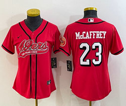 Women's Nike San Francisco 49ers #23 Christian McCaffrey Red Joint Logo Stitched baseball jersey