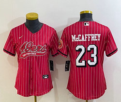 Women's Nike San Francisco 49ers #23 Christian McCaffrey Red Stripe Joint Stitched baseball jersey