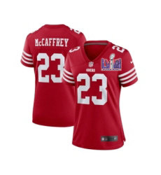 Women's Nike San Francisco 49ers #23 Christian McCaffrey Red With 2024 Super Bowl (LVIII ) patch Jersey