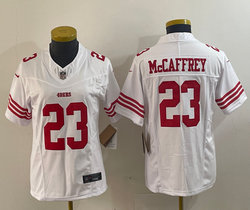 Women's Nike San Francisco 49ers #23 Christian McCaffrey White 2023 F.U.S.E Authentic Stitched NFL Jersey