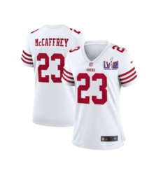 Women's Nike San Francisco 49ers #23 Christian McCaffrey White With 2024 Super Bowl (LVIII ) patch Jersey