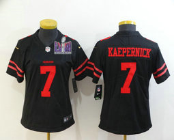 Women's Nike San Francisco 49ers #7 Colin Kaepernick Black With 2024 Super Bowl (LVIII ) patch Jersey