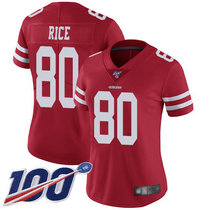 Women's Nike San Francisco 49ers #80 Jerry Rice 100th Season Red Vapor Untouchable With Team Patch Authentic Stitched NFL Jersey