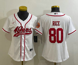 Women's Nike San Francisco 49ers #80 Jerry Rice White Joint Logo Stitched baseball jersey