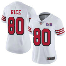 Women's Nike San Francisco 49ers #80 Jerry Rice White have the black outline With 2024 Super Bowl (LVIII ) patch Jersey