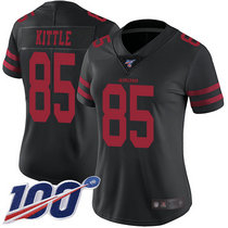 Women's Nike San Francisco 49ers #85 George Kittle 100th Season Black Vapor Untouchable With Team Patch Authentic Stitched NFL Jersey