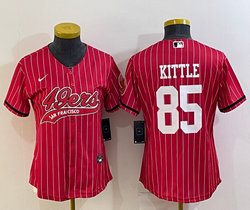 Women's Nike San Francisco 49ers #85 George Kittle Red Stripe Joint Big Logo baseball jersey