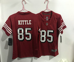 Women's Nike San Francisco 49ers #85 George Kittle Red have the black outline Authentic stitched NFL jersey