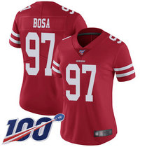 Women's Nike San Francisco 49ers #97 Nick Bosa 100th Season Red Vapor Untouchable With Team Patch Authentic Stitched NFL jersey