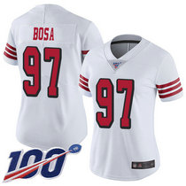 Women's Nike San Francisco 49ers #97 Nick Bosa 100th Season White New Vapor Untouchable Limited Authentic Stitched NFL Jersey