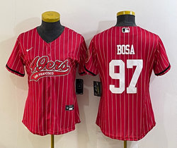 Women's Nike San Francisco 49ers #97 Nick Bosa Red Stripe Joint Big Logo baseball jersey