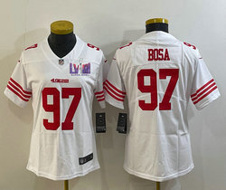 Women's Nike San Francisco 49ers #97 Nick Bosa White With 2024 Super Bowl (LVIII ) patch Jersey