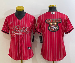 Women's Nike San Francisco 49ers Red Stripe Joint Big Logo baseball jersey