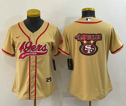 Women's Nike San Francisco 49ers Yellow Joint Big Logo Authentic Stitched baseball jersey