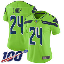 Women's Nike Seattle Seahawks #24 Marshawn Lynch 100th Season Green Rush Authentic Stitched NFL Jersey