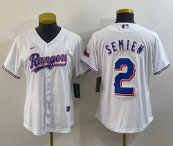 Women's Nike Texas Rangers #2 Marcus Semien White Champions Gold name Authentic Stitched MLB Jersey