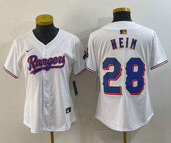 Women's Nike Texas Rangers #28 Jonah Heim White Champions Gold name Authentic Stitched MLB Jersey