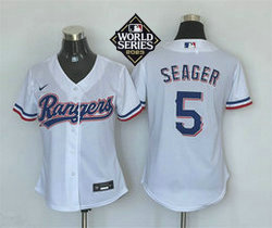 Women's Nike Texas Rangers #5 Corey Seager White 2023 World Series Authentic Stitched MLB Jersey