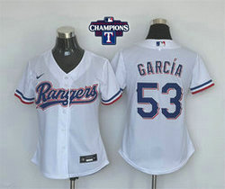 Women's Nike Texas Rangers #53 Adolis Garcia White 2023 World Series Champions Authentic Stitched MLB Jersey