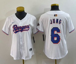 Women's Nike Texas Rangers #6 Josh Jung White Champions Gold name Authentic Stitched MLB Jersey