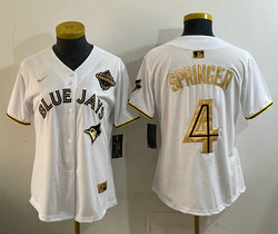 Women's Nike Toronto Blue Jays #4 George Springer White Gold Champion Baseball Jersey