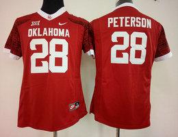 Women's Oklahoma Sooners #28 Adrian Peterson Red New Authentic Stitched NCAA Jersey