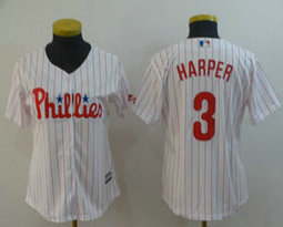 Women's Philadelphia Phillies #3 Bryce Harper White (Red Strip) Authentic Stitched MLB Jersey