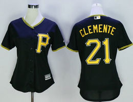 Women's Pittsburgh Pirates #21 Roberto Clemente Black New Majestic Authentic Stitched MLB jersey