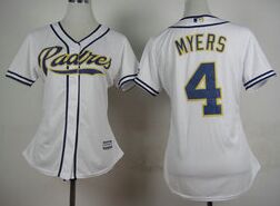 Women's San Diego Padres #4 Wil Myers White Authentic Stitched MLB jersey