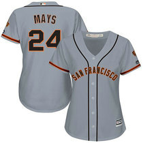 Women's San Francisco Giants #24 Willie Mays Grey Authentic Stitched MLB jerseys