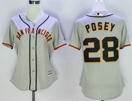 Women's San Francisco Giants #28 Buster Posey Grey Authentic stitched MLB jersey