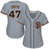Women's San Francisco Giants #47 Johnny Cueto Grey SF Authentic Stitched MLB jerseys