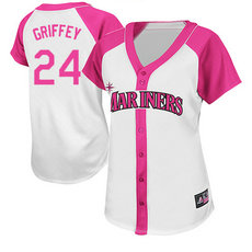 Women's Seattle Mariners #24 Ken Griffey White Pink Authentic Stitched MLB Jersey