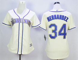 Women's Seattle Mariners #34 Felix Hernandez Cream New Majestic Authentic Stitched MLB Jersey.jpg