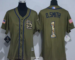 Women's St. Louis Cardinals #1 Ozzie Smith Green Salute to Service MLB Jersey