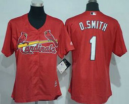 Women's St.Louis Cardinals #1 Ozzie Smith Red New Majestic Authentic Stitched MLB jersey