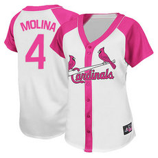 Women's St.Louis Cardinals #4 Yadier Molina White Pink Authentic Stitched MLB jersey