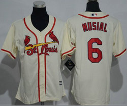 Women's St.Louis Cardinals #6 Stan Musial Cream New Majestic Authentic Stitched MLB jersey