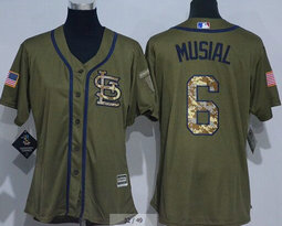 Women's St.Louis Cardinals #6 Stan Musial Green Salute to Service MLB Jersey