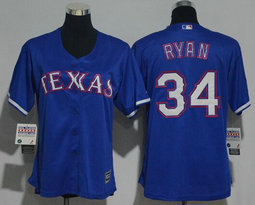 Women's Texas Rangers #34 Nolan Ryan Blue New Majestic Authentic Stitched MLB jersey