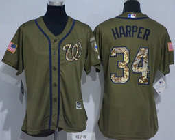 Women's Washington Nationals #34 Bryce Harper Green Salute To Service Stitched MLB Jersey