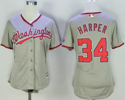 Women's Washington Nationals #34 Bryce Harper Grey New Majestic Authentic Stitched MLB Jersey